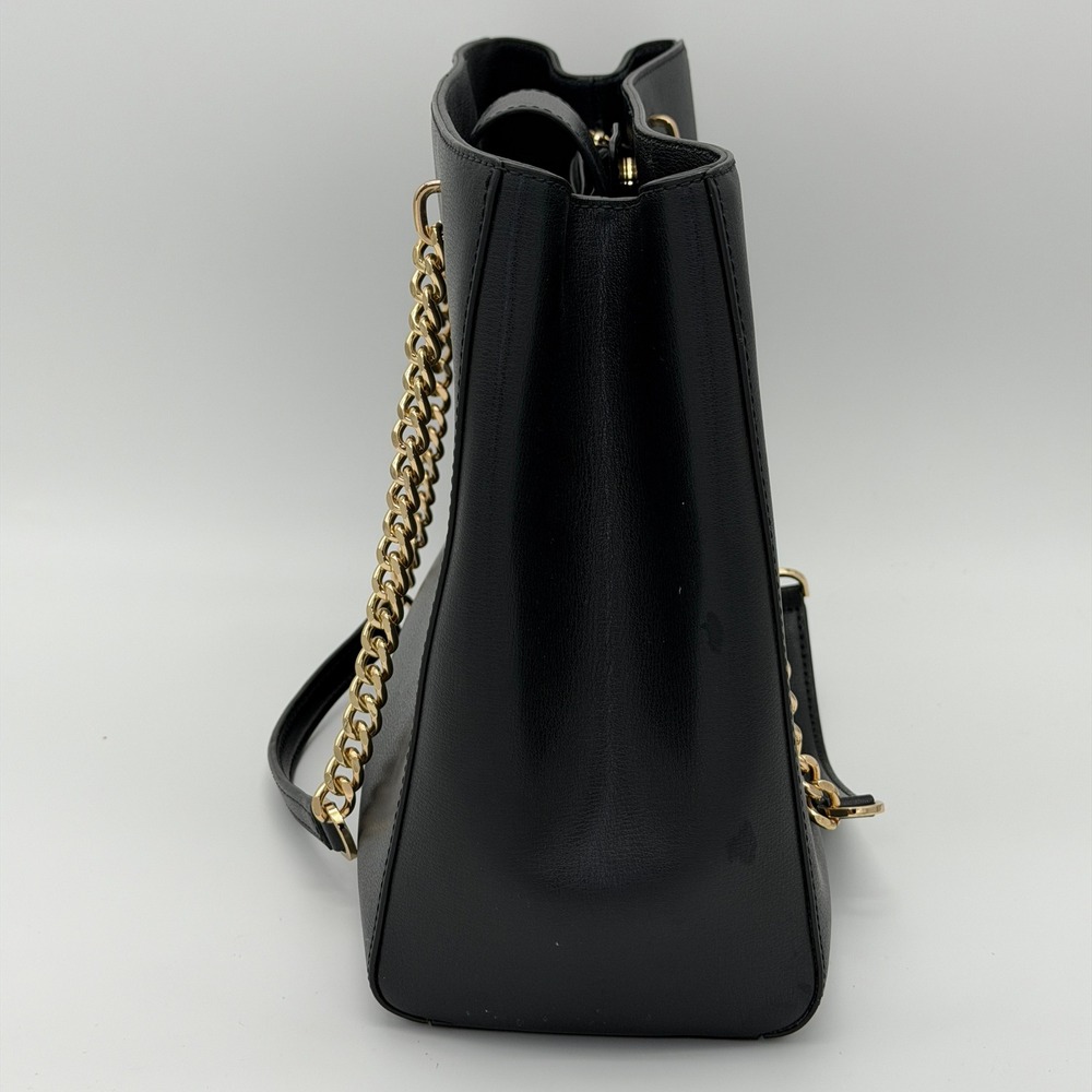 Michael Kors Ellis Large Black Leather Gold Chain Shoulder Tote‎ Bag Purse - Picture 7 of 13